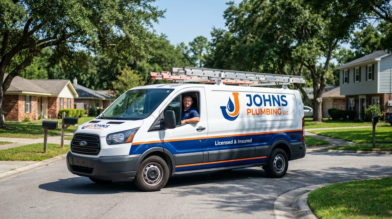 Johns Plumbing LLC service van in Mustang, OK