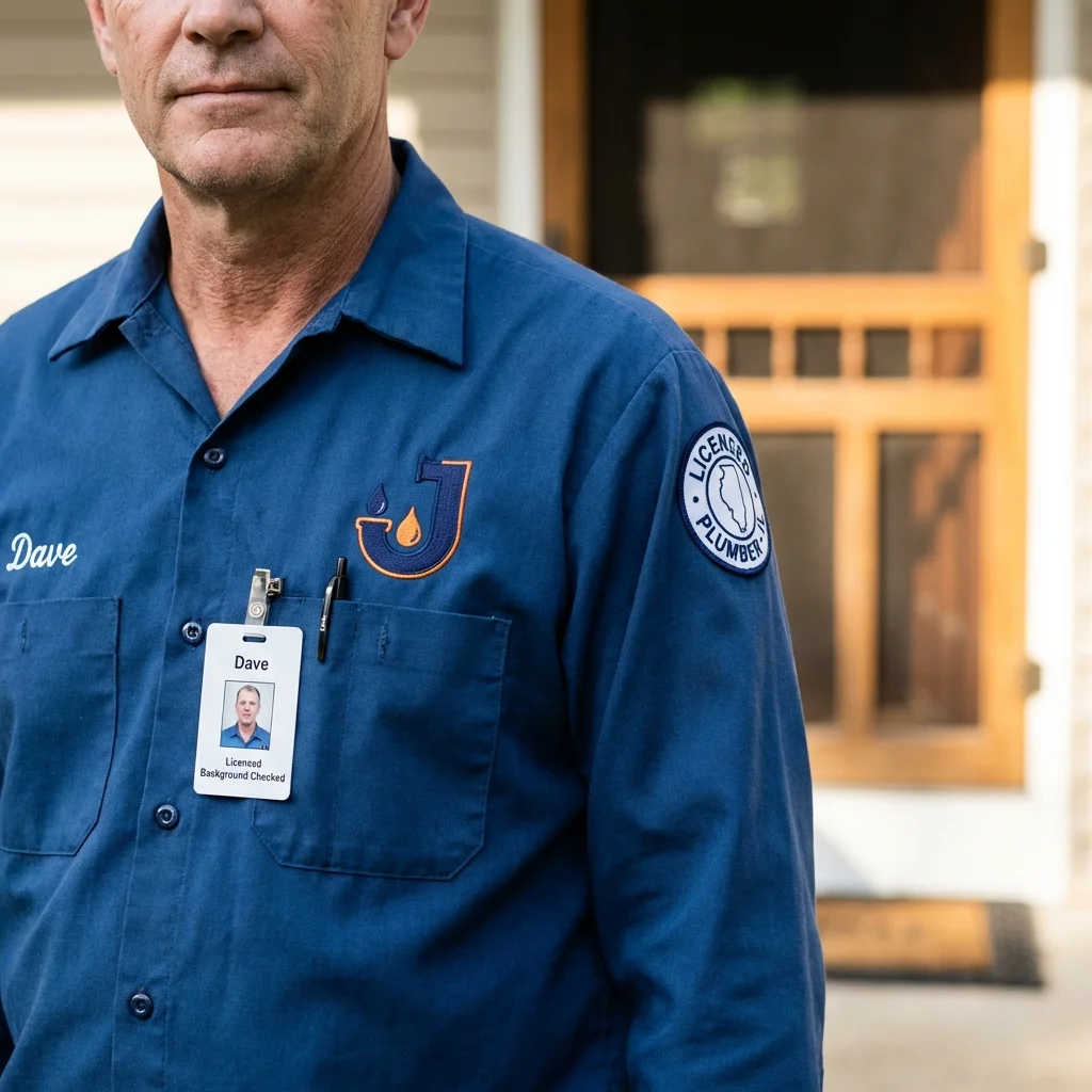 Licensed plumber showing ID badge in Mustang, OK