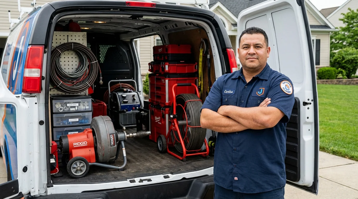 Professional drain cleaning equipment and Johns Plumbing LLC plumber in Mustang