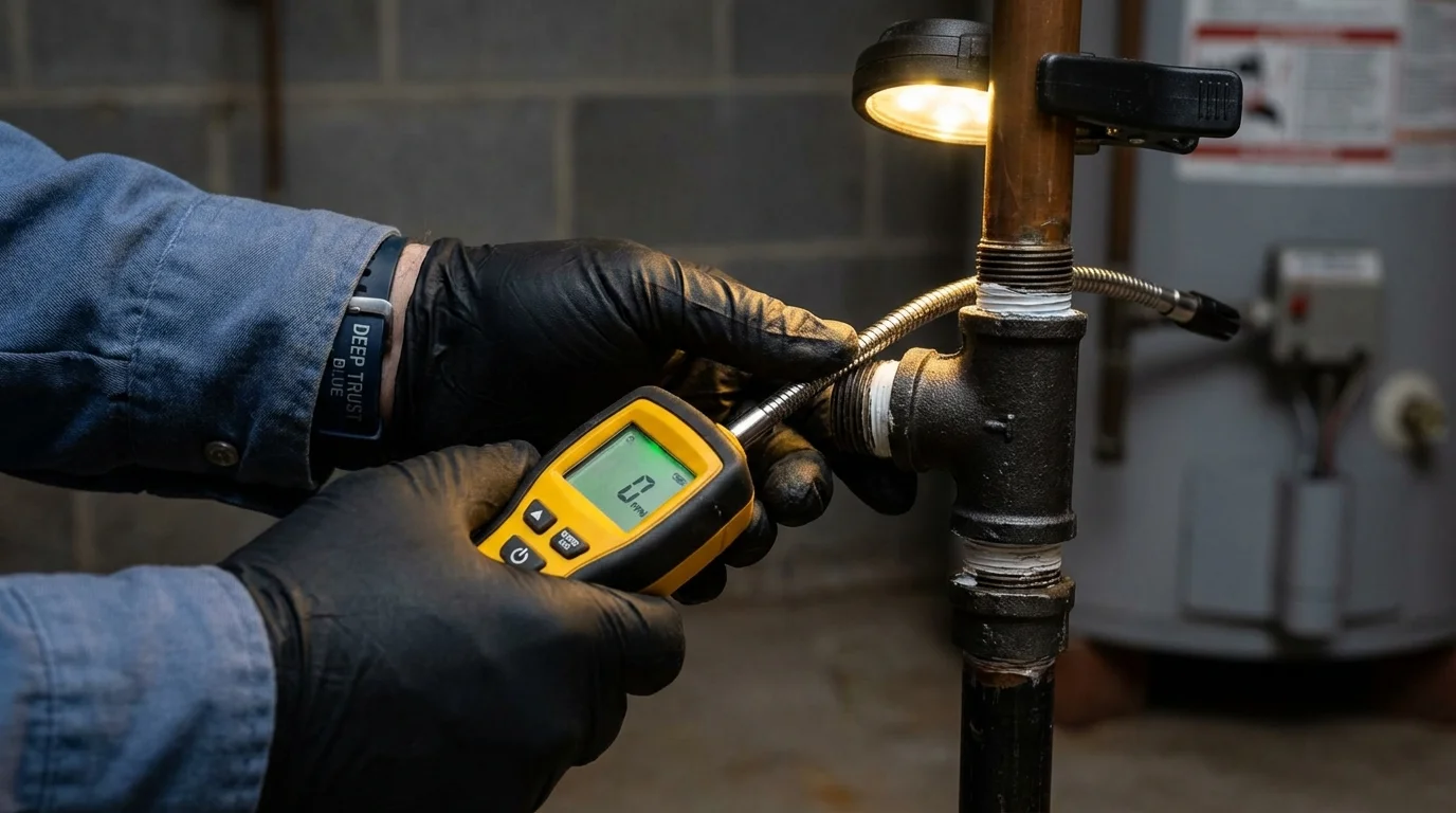 Gas leak detection with electronic sniffer by Johns Plumbing LLC in Mustang