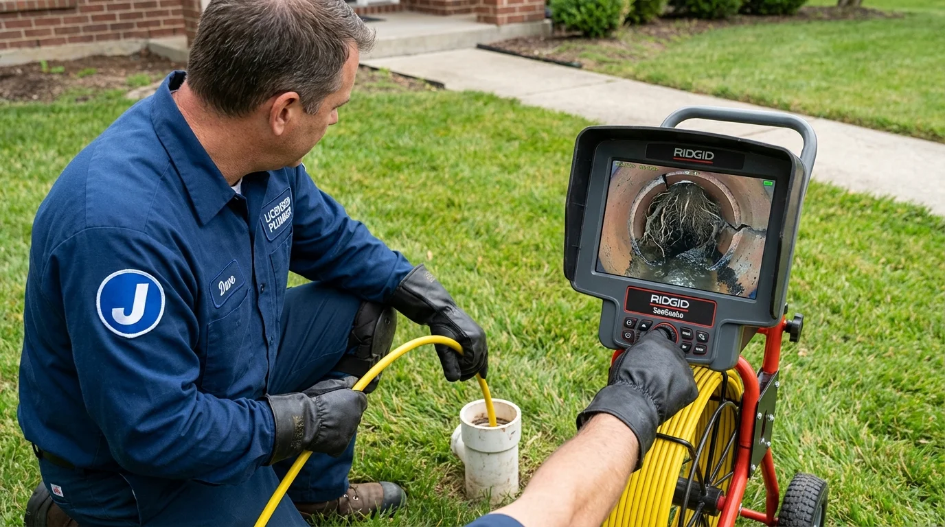 Sewer camera inspection being performed by Johns Plumbing LLC in Mustang