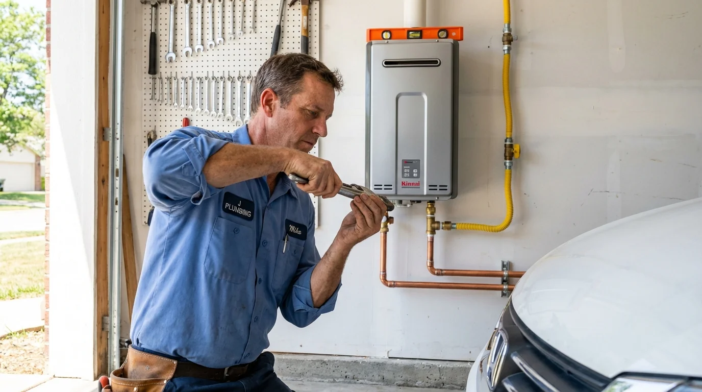 Tankless water heater installation by a Johns Plumbing LLC plumber in Mustang